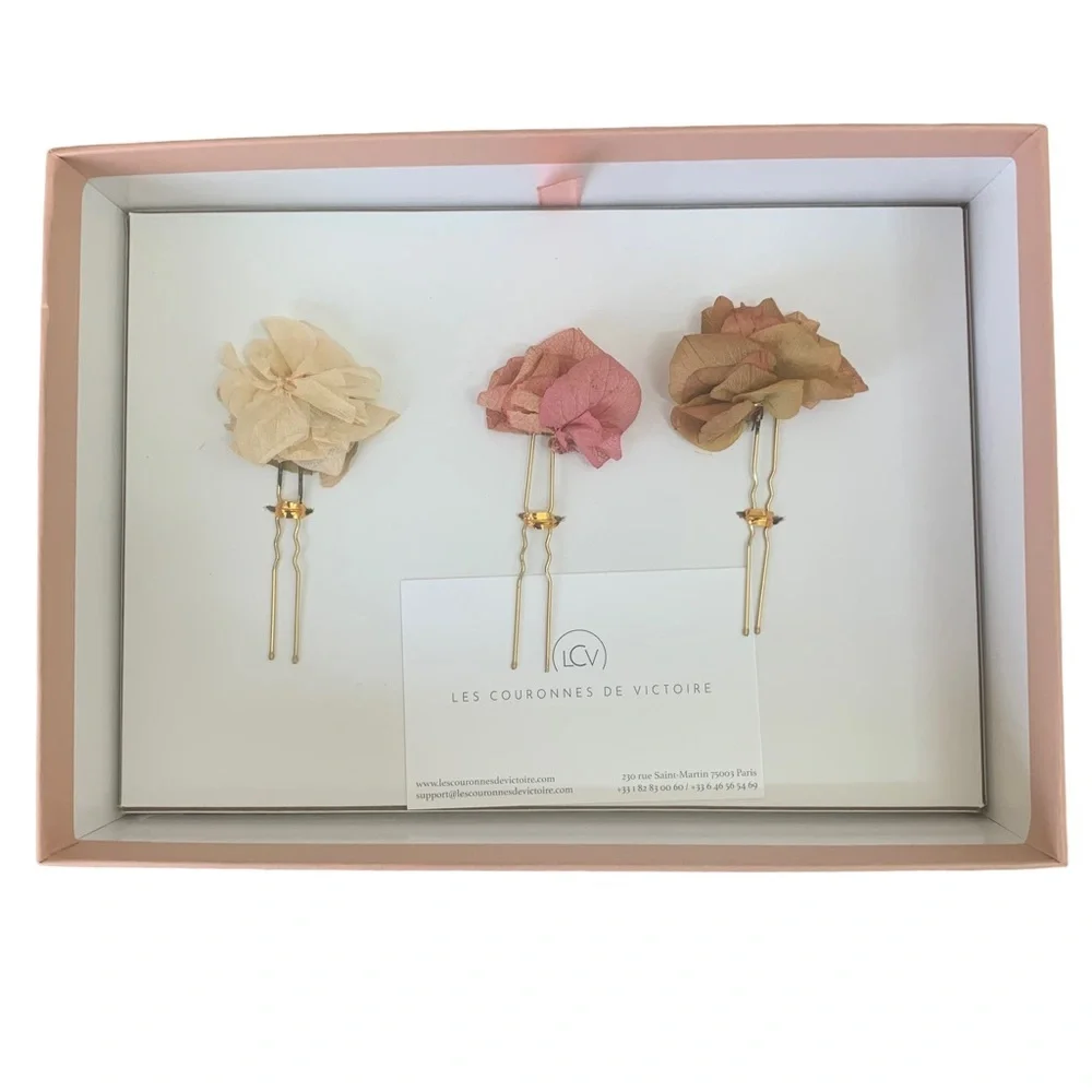 BHLDN Anthro Les Couronnes De Victoire Botanical Flower Floral Hair Pins (3)